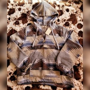 Blue Aztec Hooded Sweater size Large